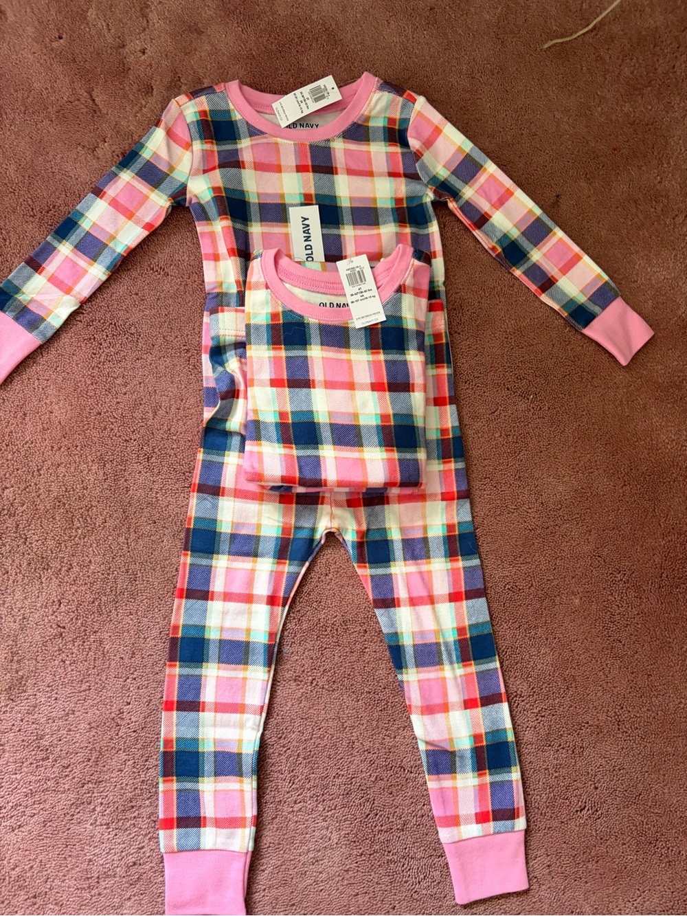 Old Navy Multicolor Plaid Kids Pajama Set with Pink Trim